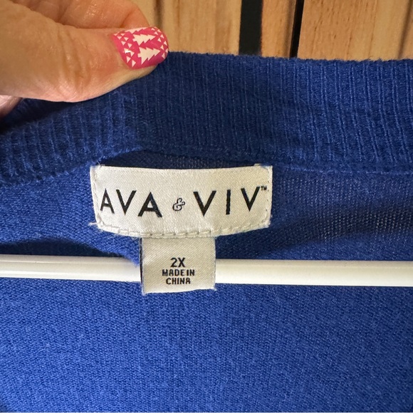 Ava & Viv - V Neck Long Sleeve Knit Sweater - Royal Blue - 2x - Picture 3 of 15